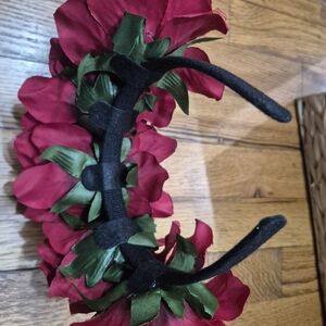 Rose Flower Crown Headband – Romantic Floral Hair Floral Red and Green Headband